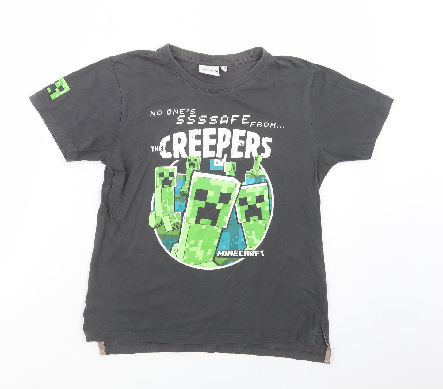 Cool Club Boys Grey  Cotton Pullover T-Shirt Size 10-11 Years Crew Neck Pullover - Minecraft