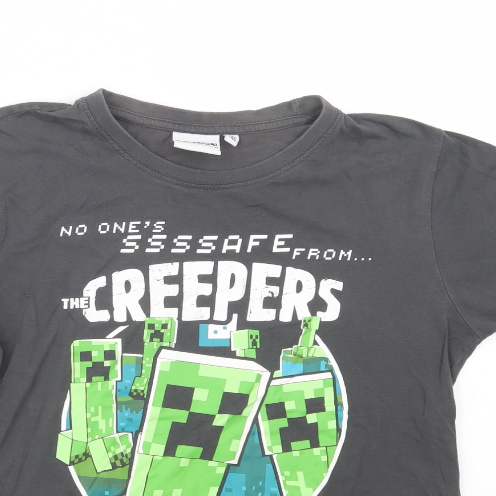 Cool Club Boys Grey  Cotton Pullover T-Shirt Size 10-11 Years Crew Neck Pullover - Minecraft