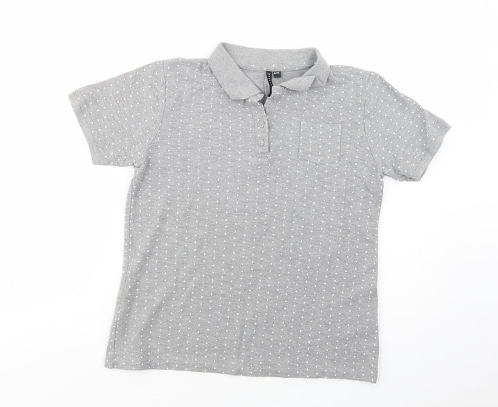 Essentials Womens Grey Polka Dot Cotton Basic Polo Size 8 Collared