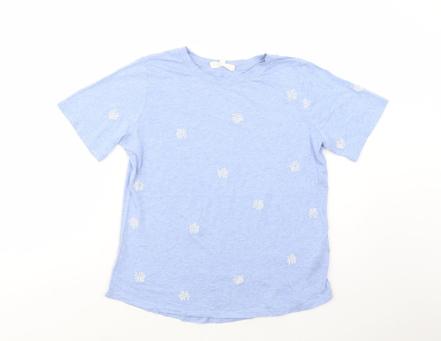 Per Una Womens Blue Floral Cotton Basic T-Shirt Size 12 Crew Neck