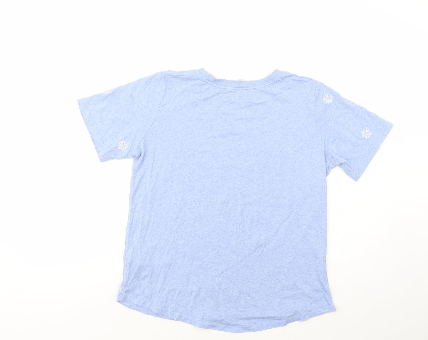 Per Una Womens Blue Floral Cotton Basic T-Shirt Size 12 Crew Neck
