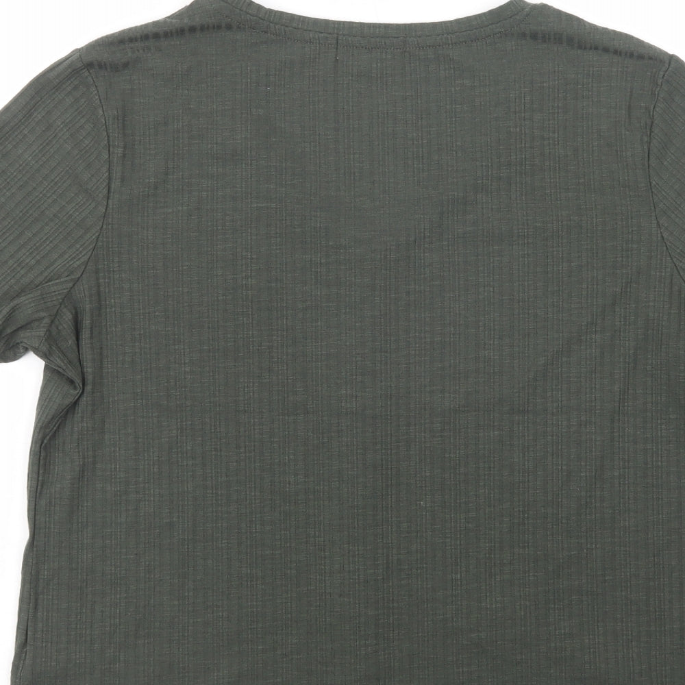 Papaya Womens Green  Polyester Basic Button-Up Size 12 V-Neck