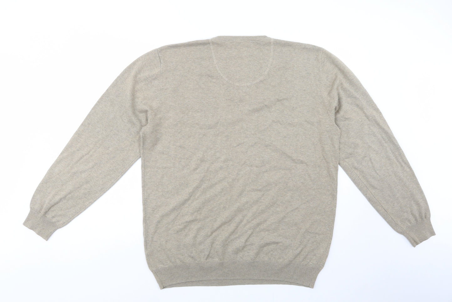 Greenwoods Mens Beige V-Neck  Cotton Pullover Jumper Size XL