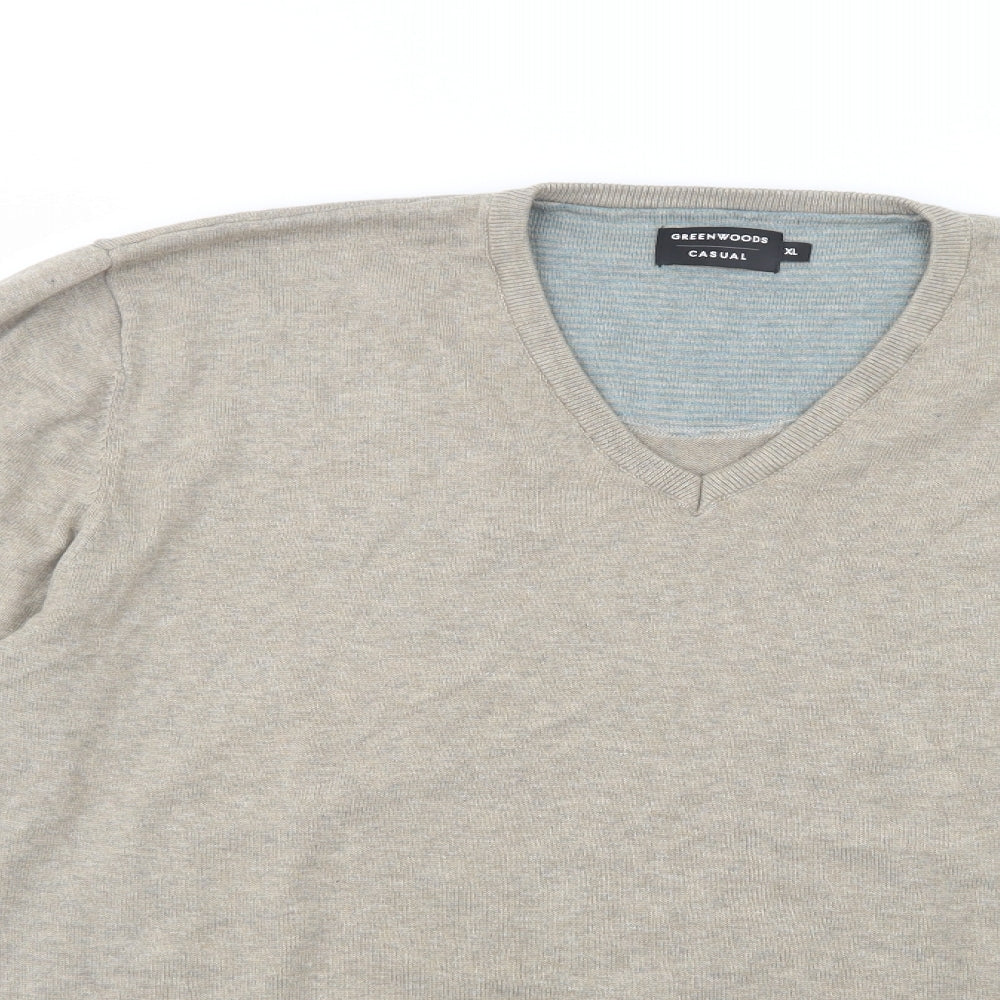 Greenwoods Mens Beige V-Neck  Cotton Pullover Jumper Size XL