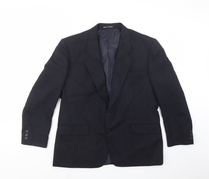 Made In England Mens Blue Striped Jacket Blazer Size 42 Button