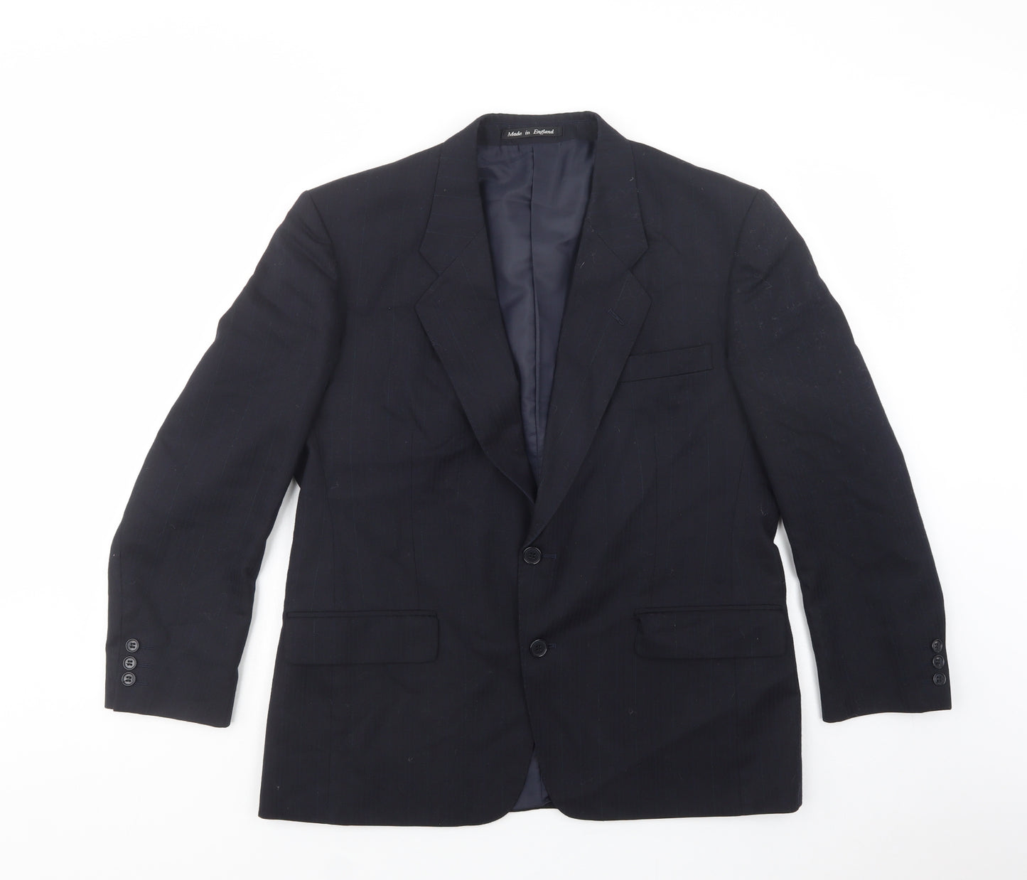 Made In England Mens Blue Striped  Jacket Blazer Size 42  Button