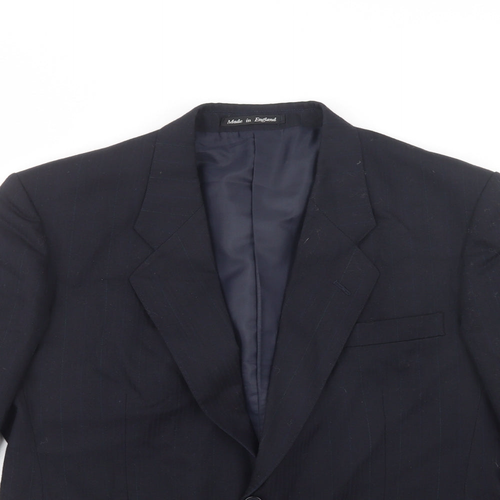 Made In England Mens Blue Striped  Jacket Blazer Size 42  Button