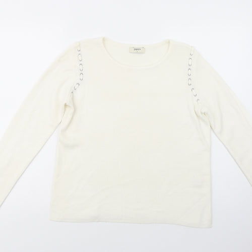 Papaya Womens Ivory Crew Neck  Acrylic Pullover Jumper Size S