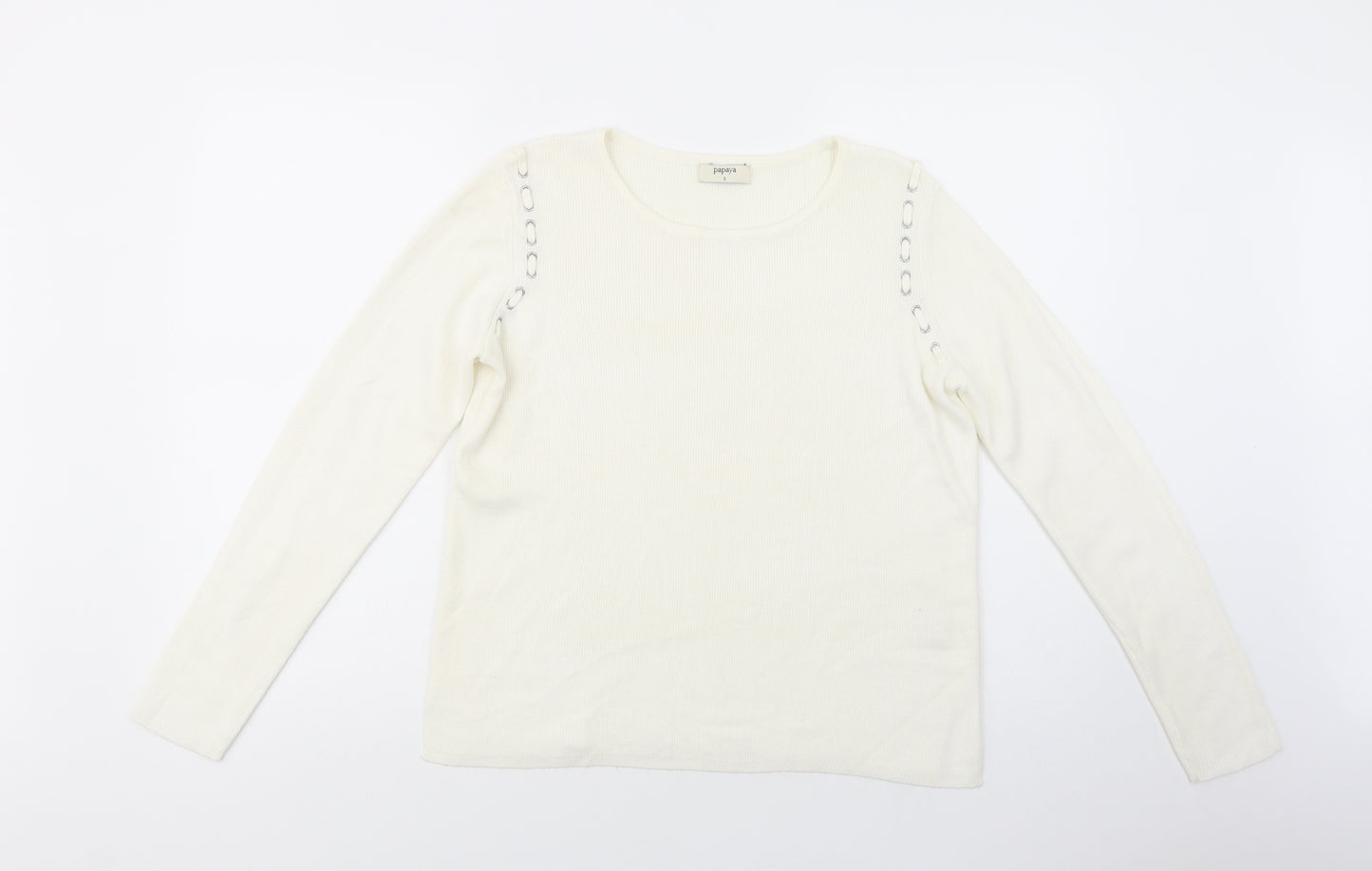 Papaya Womens Ivory Crew Neck  Acrylic Pullover Jumper Size S