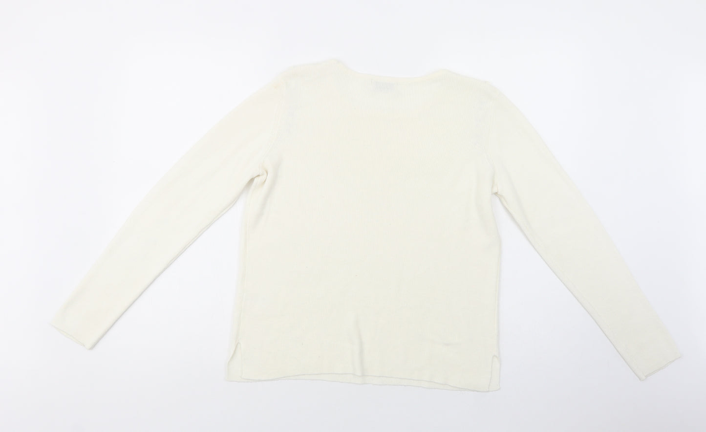 Papaya Womens Ivory Crew Neck  Acrylic Pullover Jumper Size S