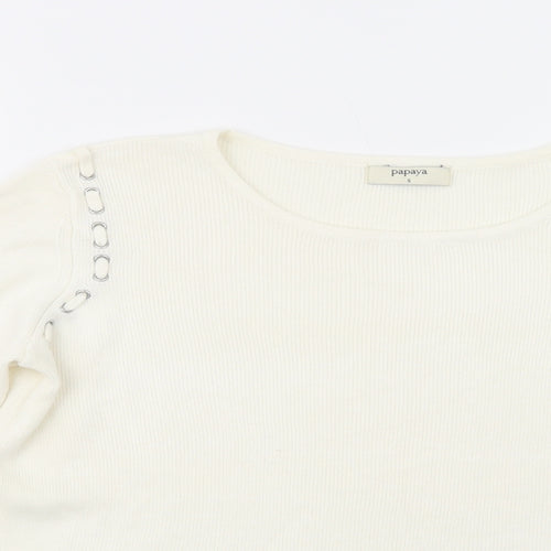 Papaya Womens Ivory Crew Neck  Acrylic Pullover Jumper Size S