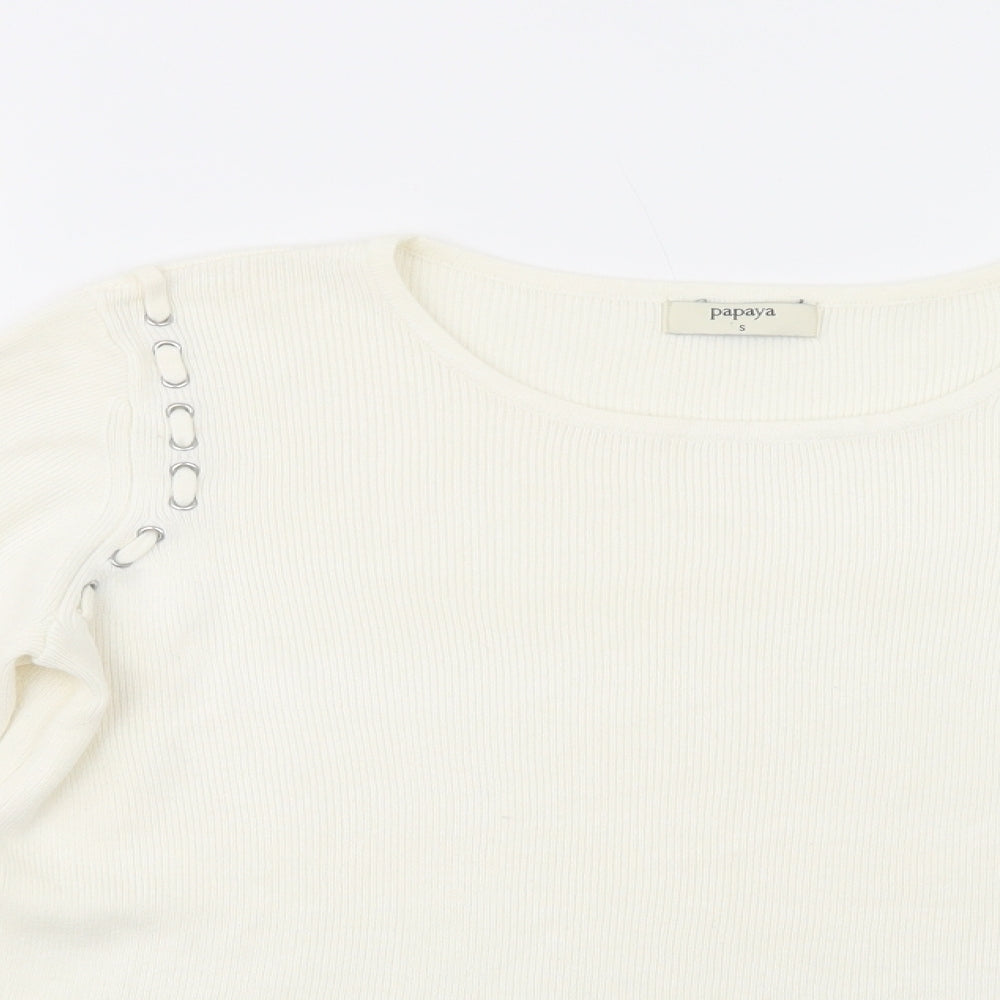 Papaya Womens Ivory Crew Neck  Acrylic Pullover Jumper Size S