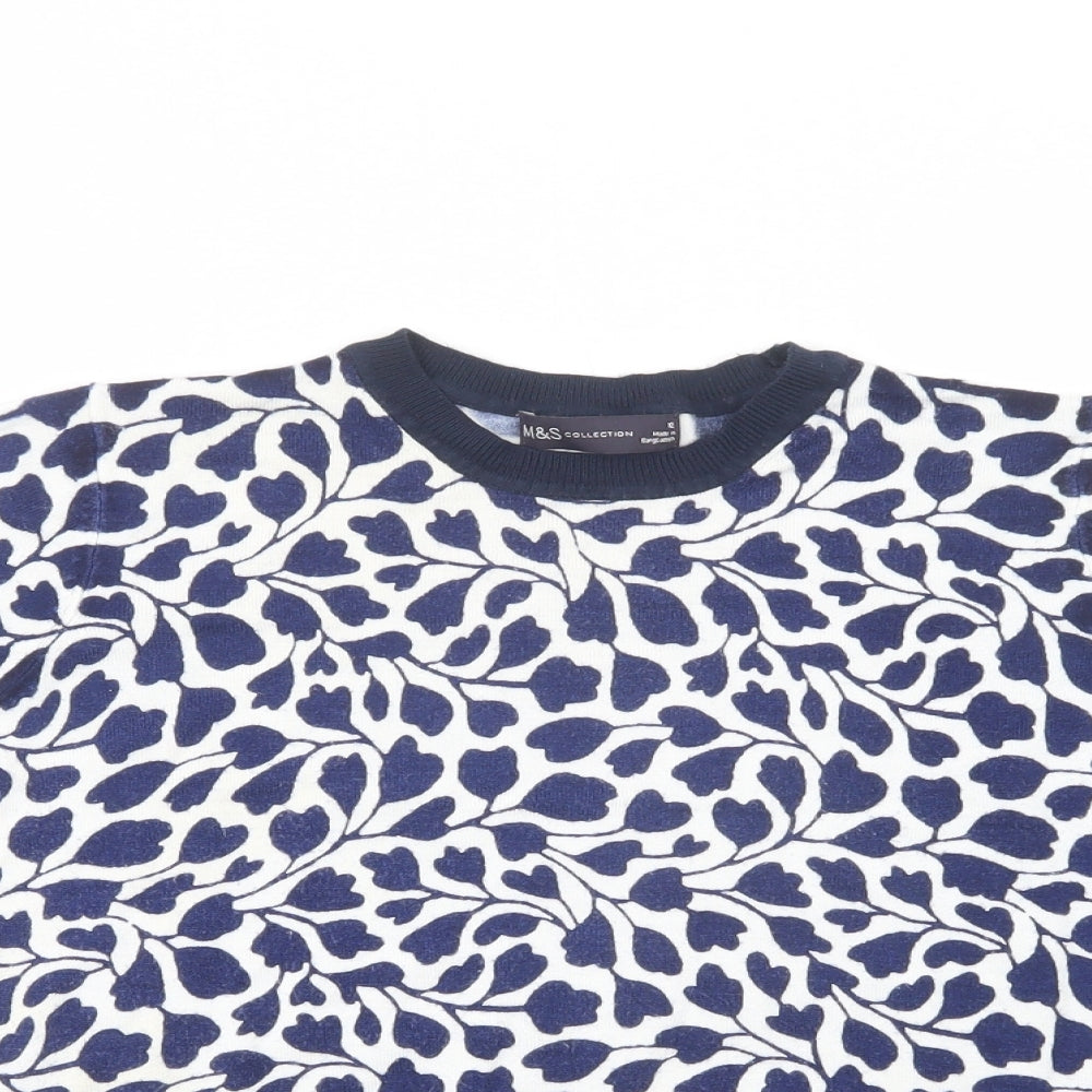 Marks and Spencer Womens Blue Crew Neck Floral Viscose Pullover Jumper Size 12