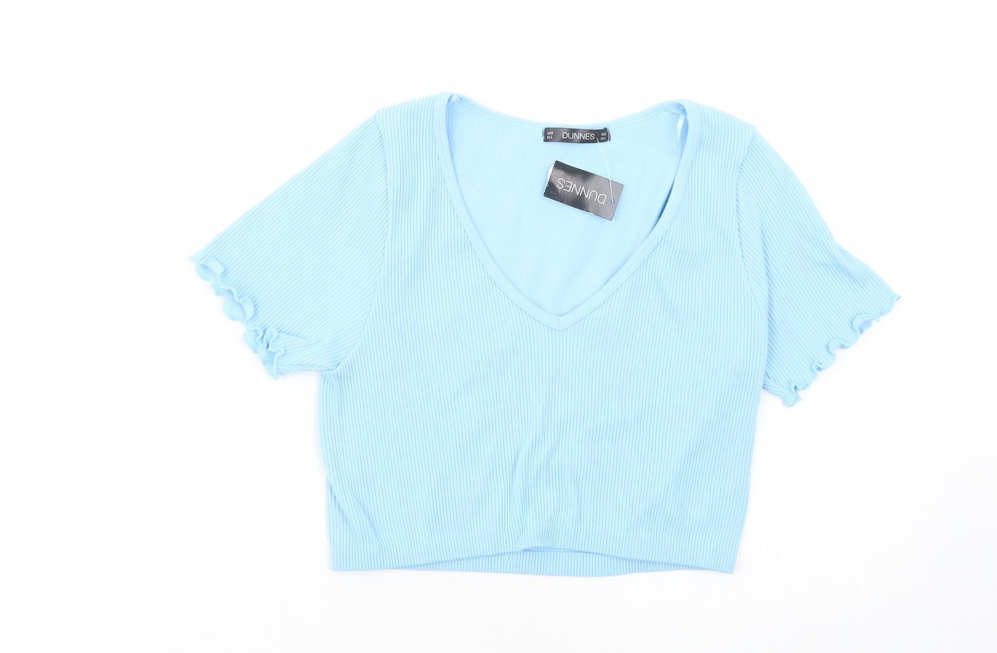 Dunnes Stores Womens Blue  Polyamide Cropped T-Shirt Size M V-Neck