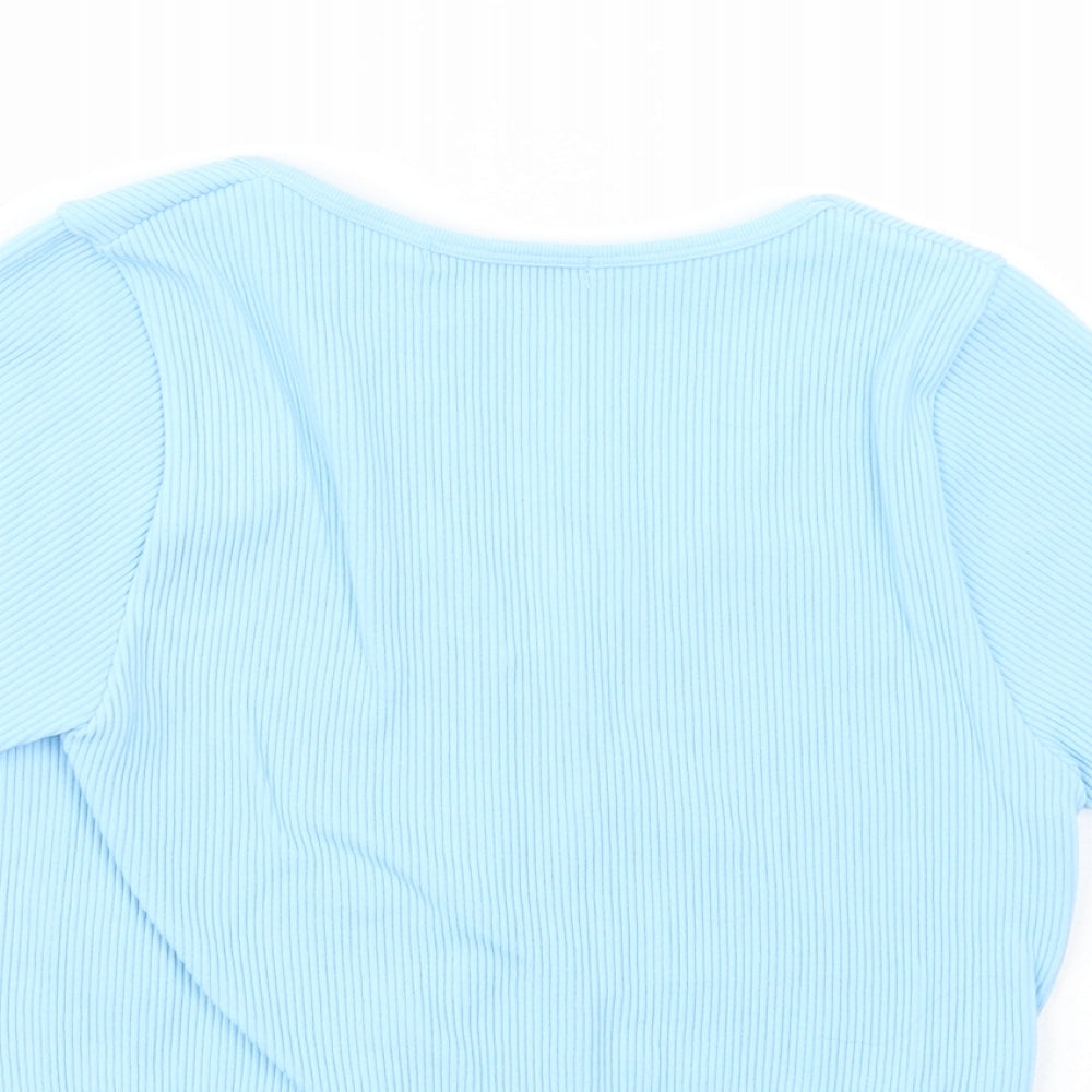 Dunnes Stores Womens Blue  Polyamide Cropped T-Shirt Size M V-Neck
