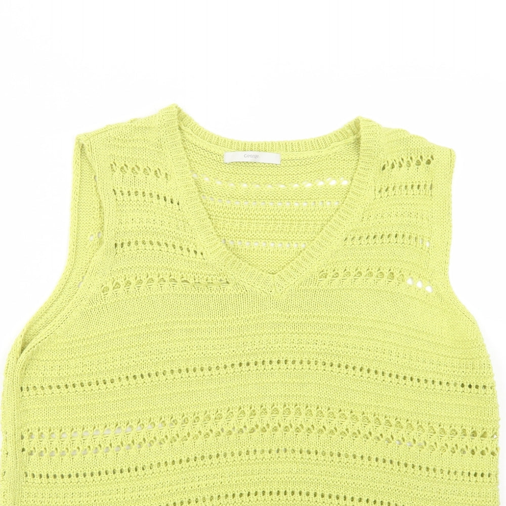 George Womens Green V-Neck  Acrylic Vest Jumper Size 16