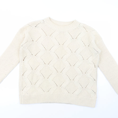 H&M Womens Beige Crew Neck  Acrylic Pullover Jumper Size S