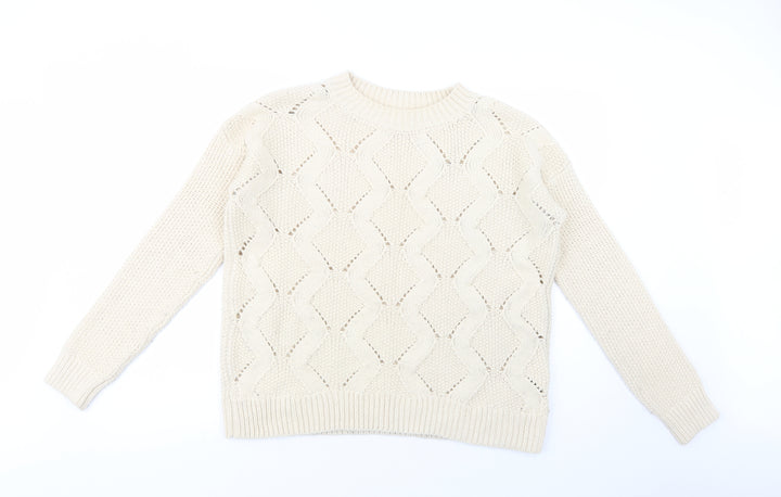 H&M Womens Beige Crew Neck  Acrylic Pullover Jumper Size S