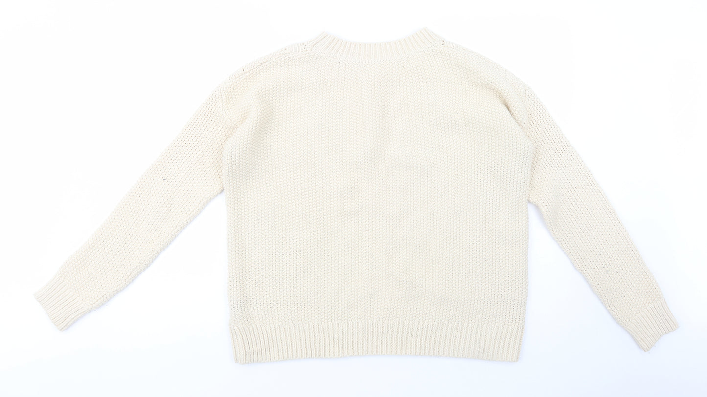 H&M Womens Beige Crew Neck  Acrylic Pullover Jumper Size S