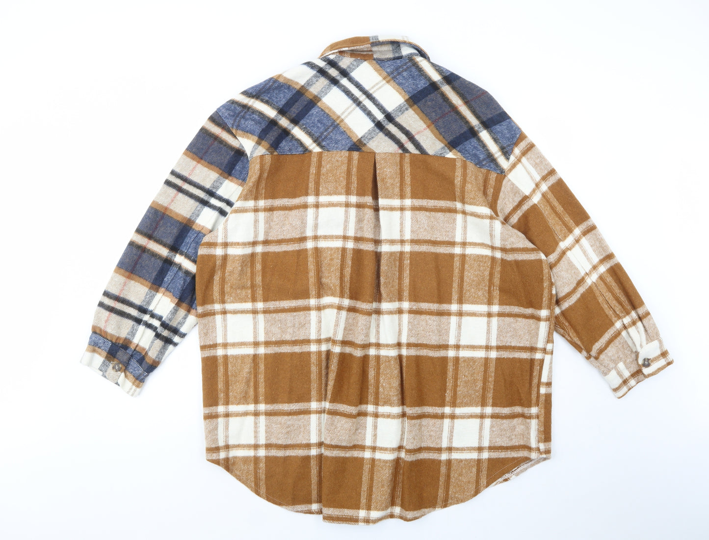 Reyon Womens Brown Plaid Cotton Tunic Button-Up Size L Collared