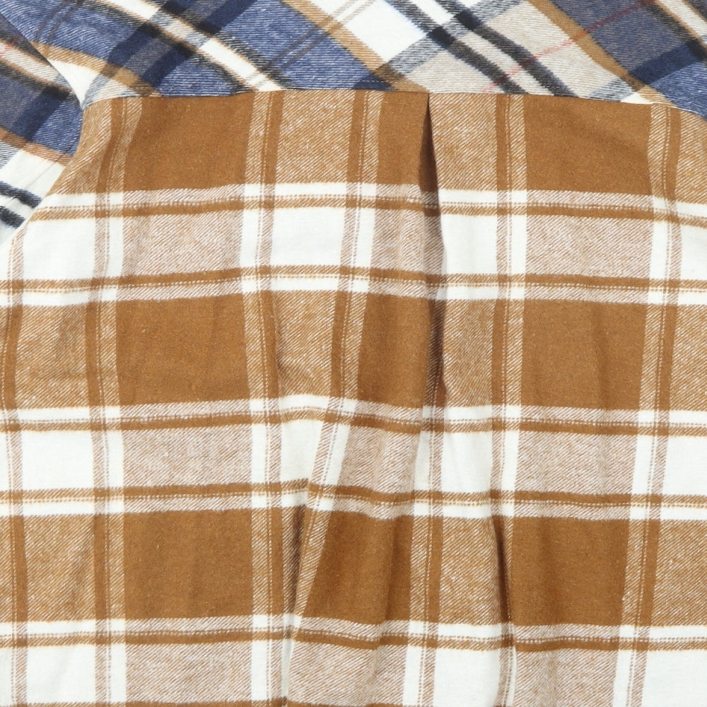 Reyon Womens Brown Plaid Cotton Tunic Button-Up Size L Collared
