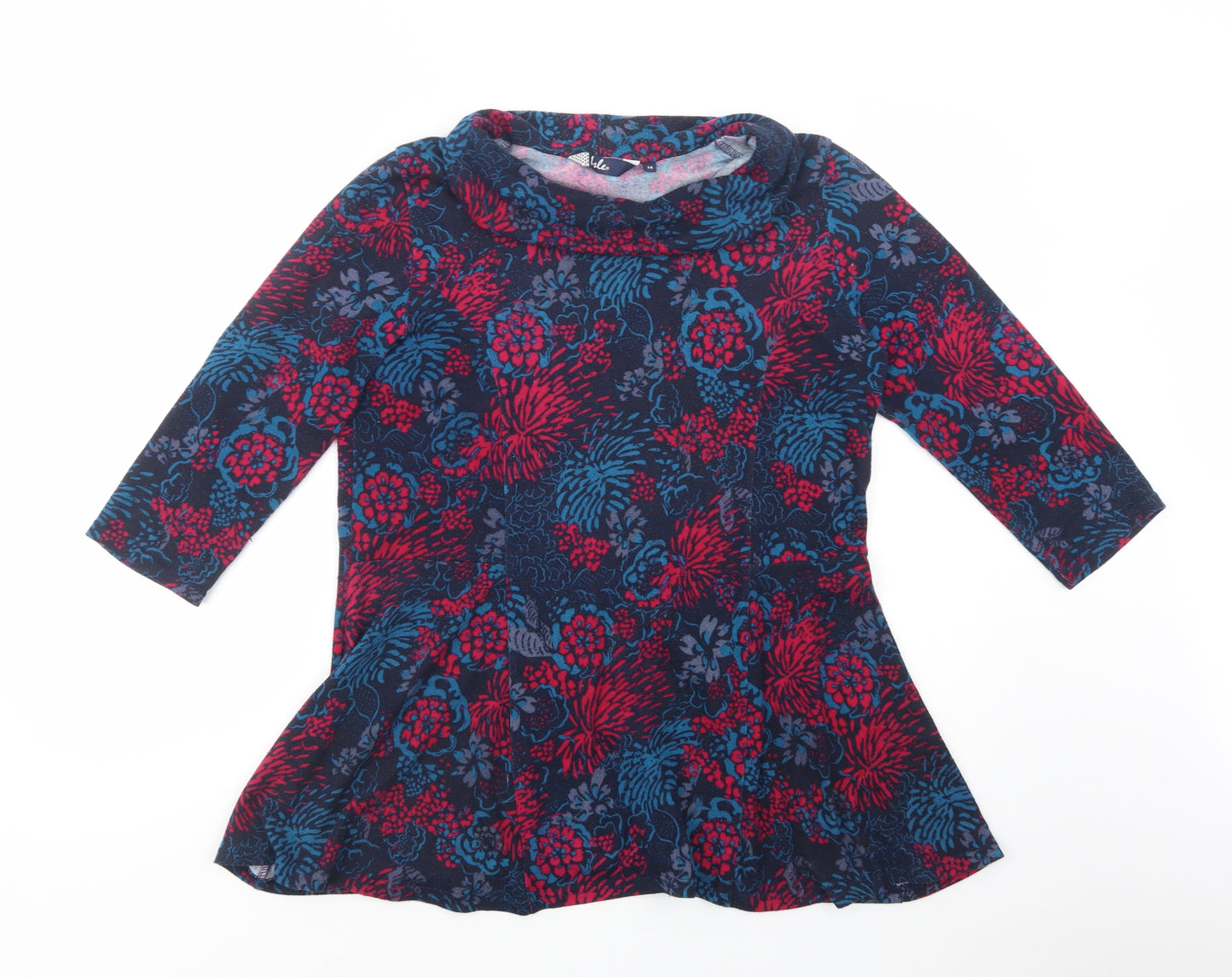 Isle Womens Blue Roll Neck Floral Polyester Pullover Jumper Size 14