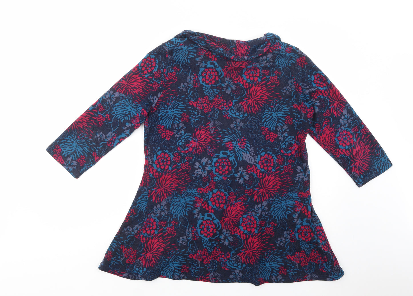 Isle Womens Blue Roll Neck Floral Polyester Pullover Jumper Size 14