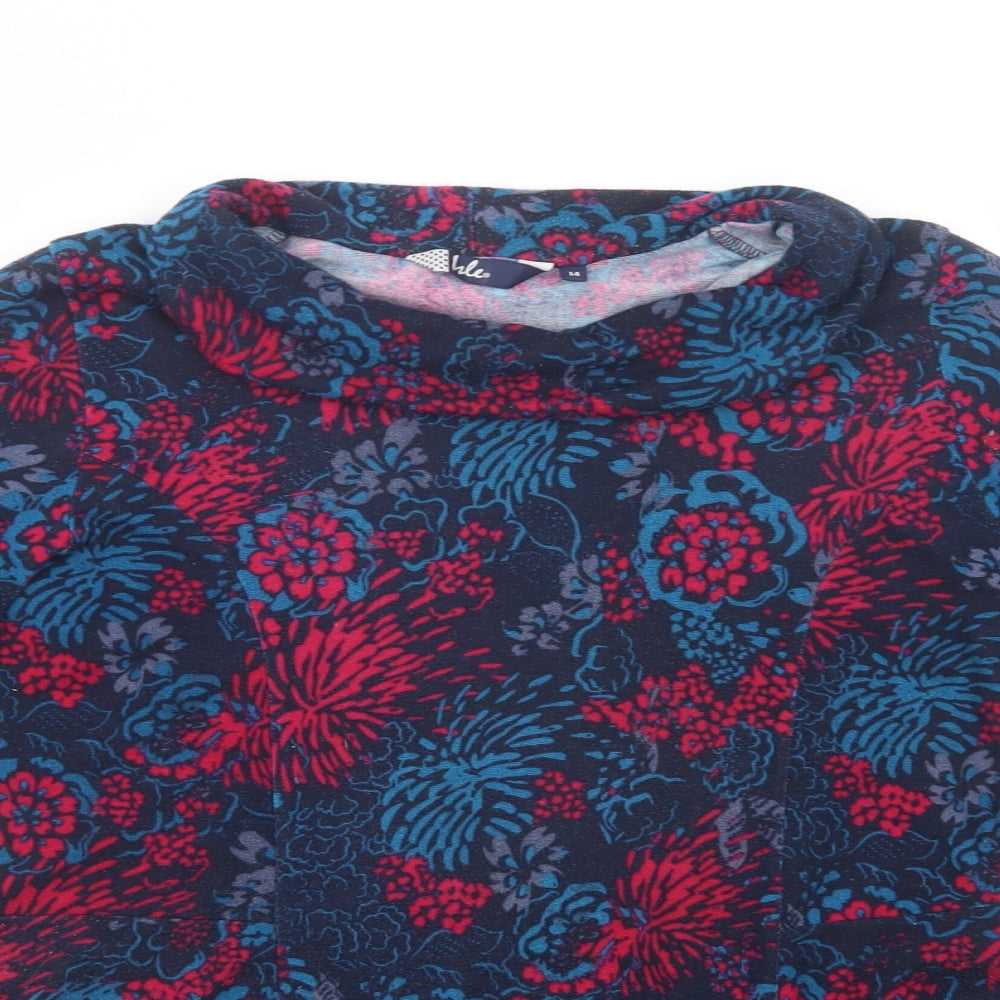 Isle Womens Blue Roll Neck Floral Polyester Pullover Jumper Size 14