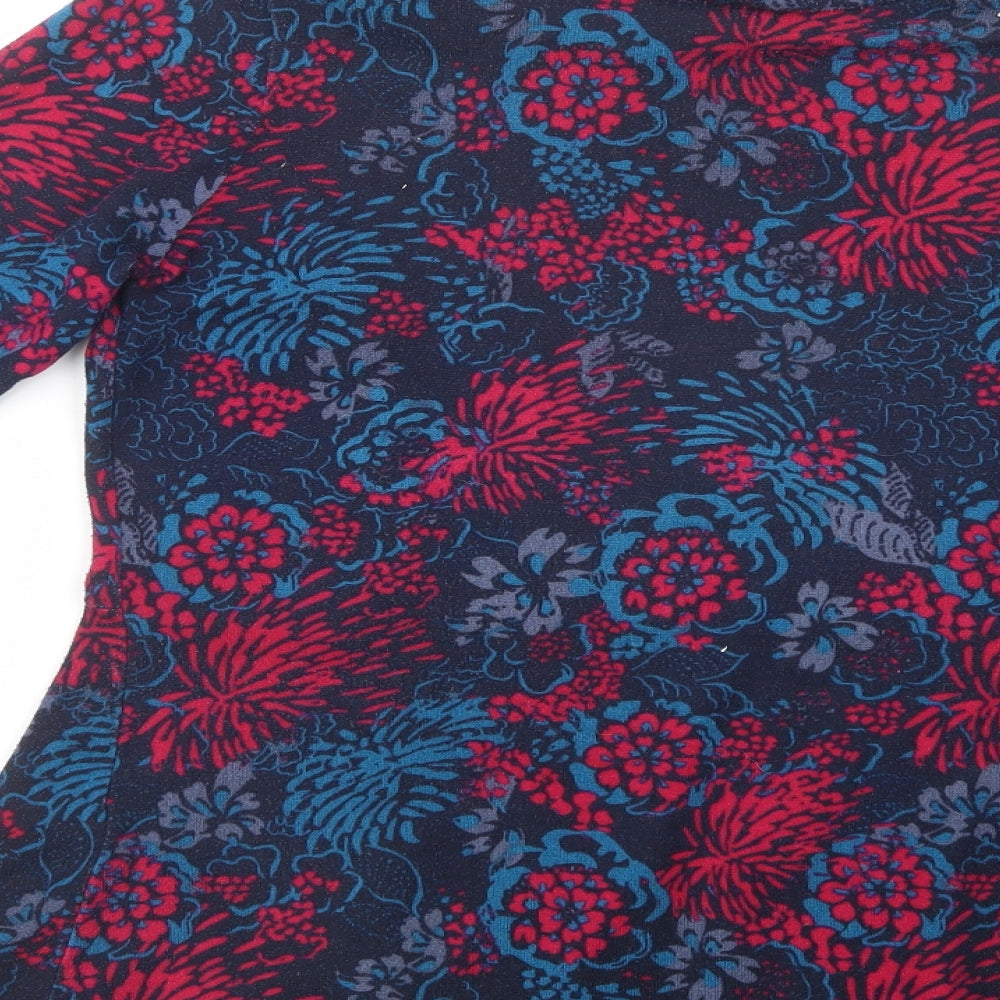 Isle Womens Blue Roll Neck Floral Polyester Pullover Jumper Size 14
