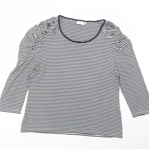 CC Womens White Striped Viscose Basic Blouse Size XL Scoop Neck