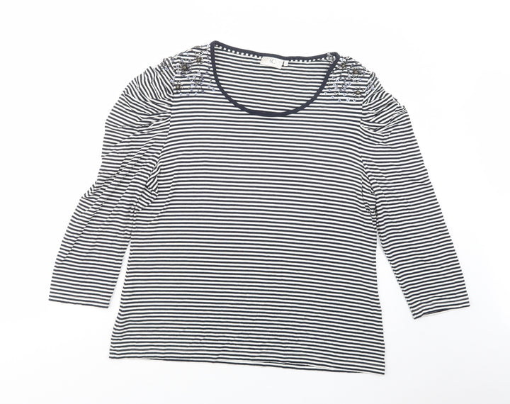 CC Womens White Striped Viscose Basic Blouse Size XL Scoop Neck