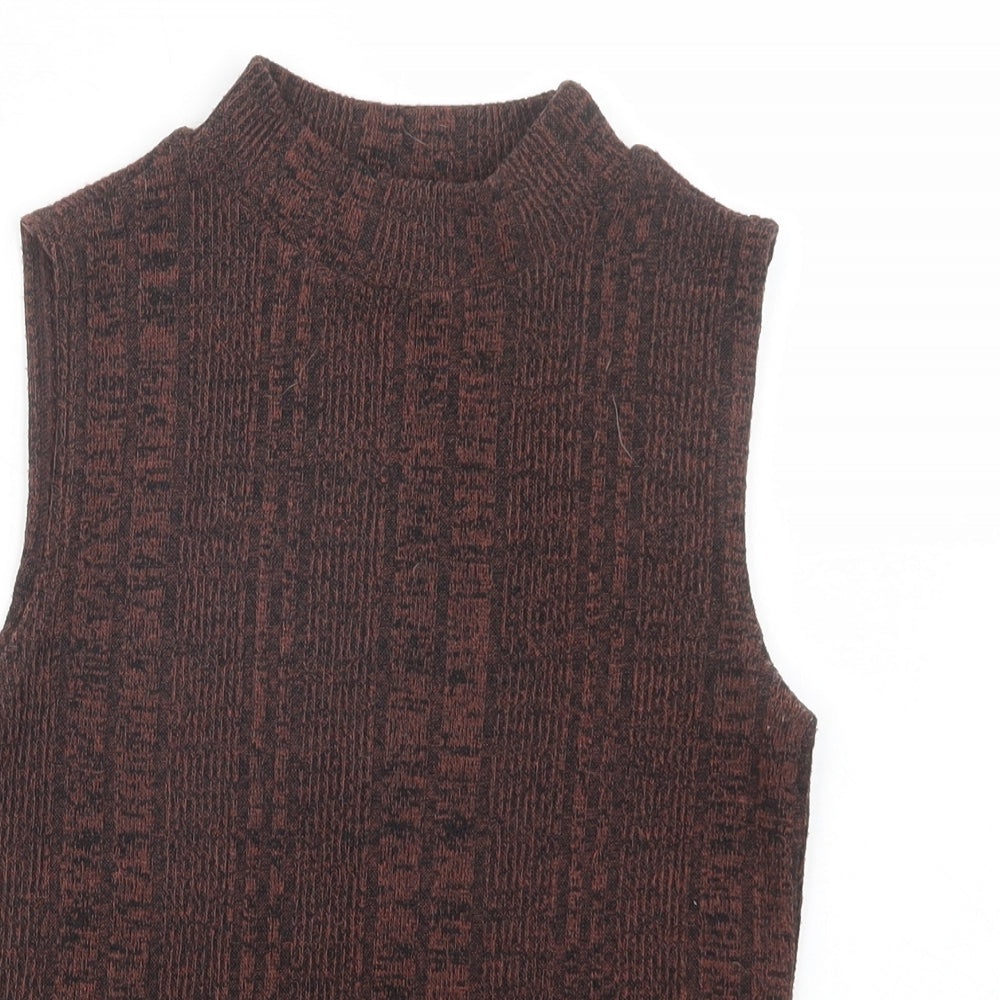 New Look Womens Brown  Polyester Basic Blouse Size 8 Mock Neck