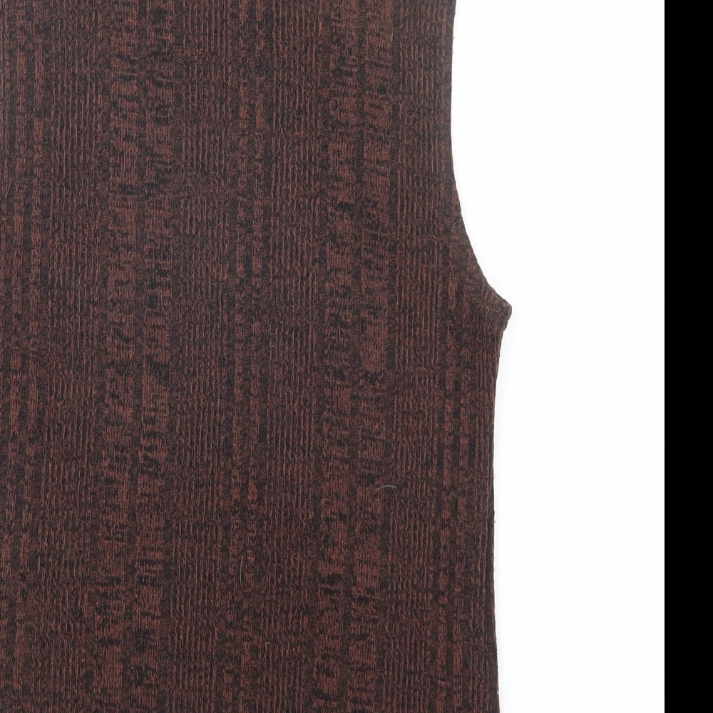 New Look Womens Brown  Polyester Basic Blouse Size 8 Mock Neck