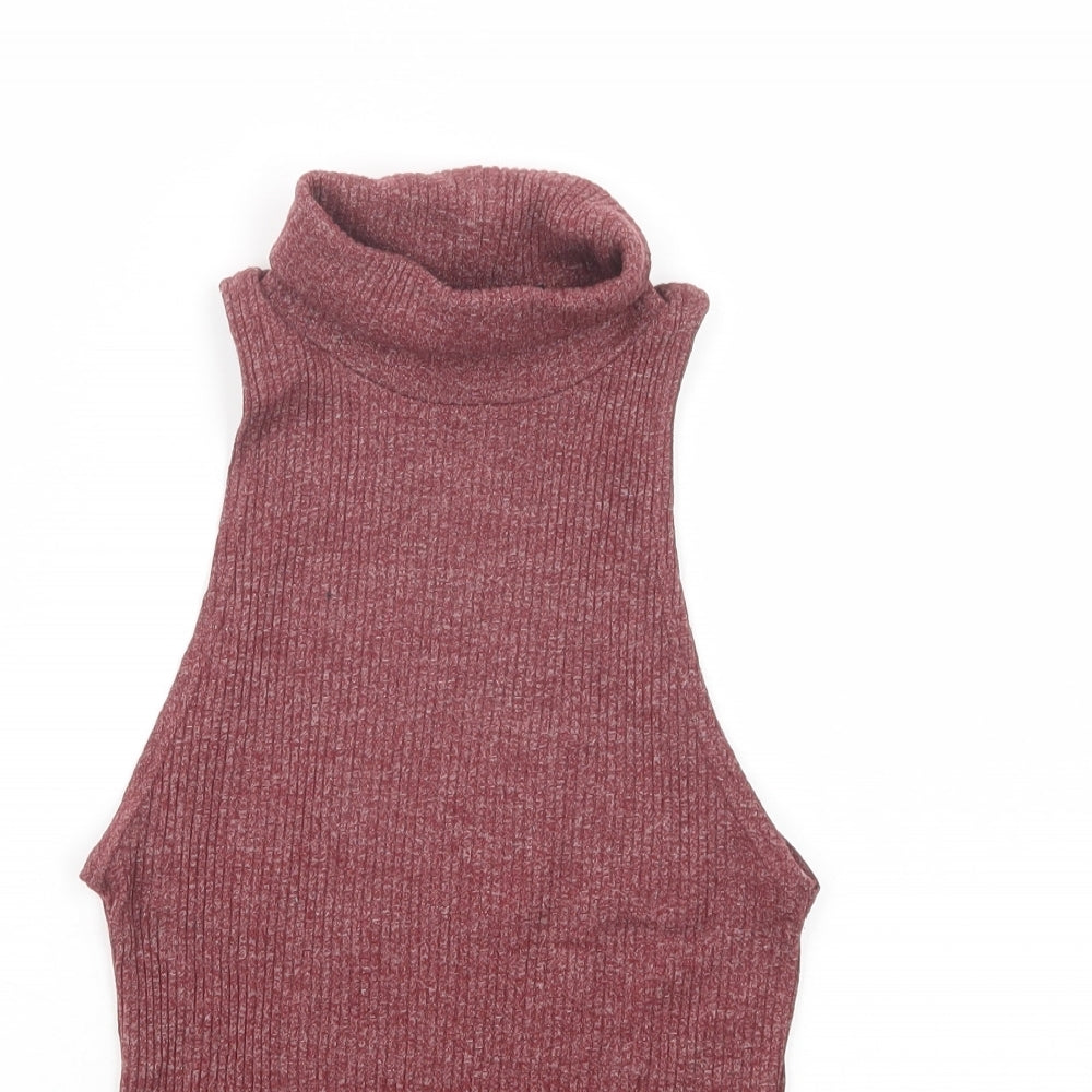 New Look Womens Purple  Cotton Basic Blouse Size 8 Roll Neck