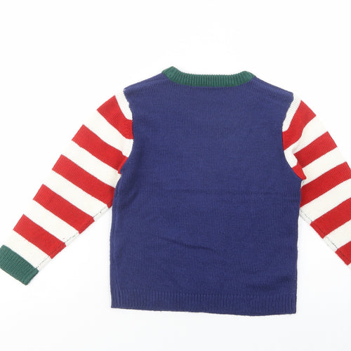 B&M Boys Blue Crew Neck Striped Acrylic Pullover Jumper Size 6-7 Years  Pullover - Christmas Jumper