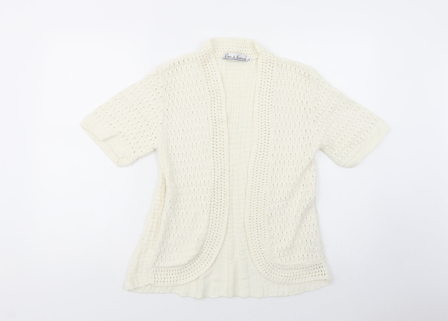 Pure & Natural Womens White V-Neck  Acrylic Cardigan Jumper Size M