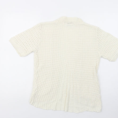 Pure & Natural Womens White V-Neck  Acrylic Cardigan Jumper Size M