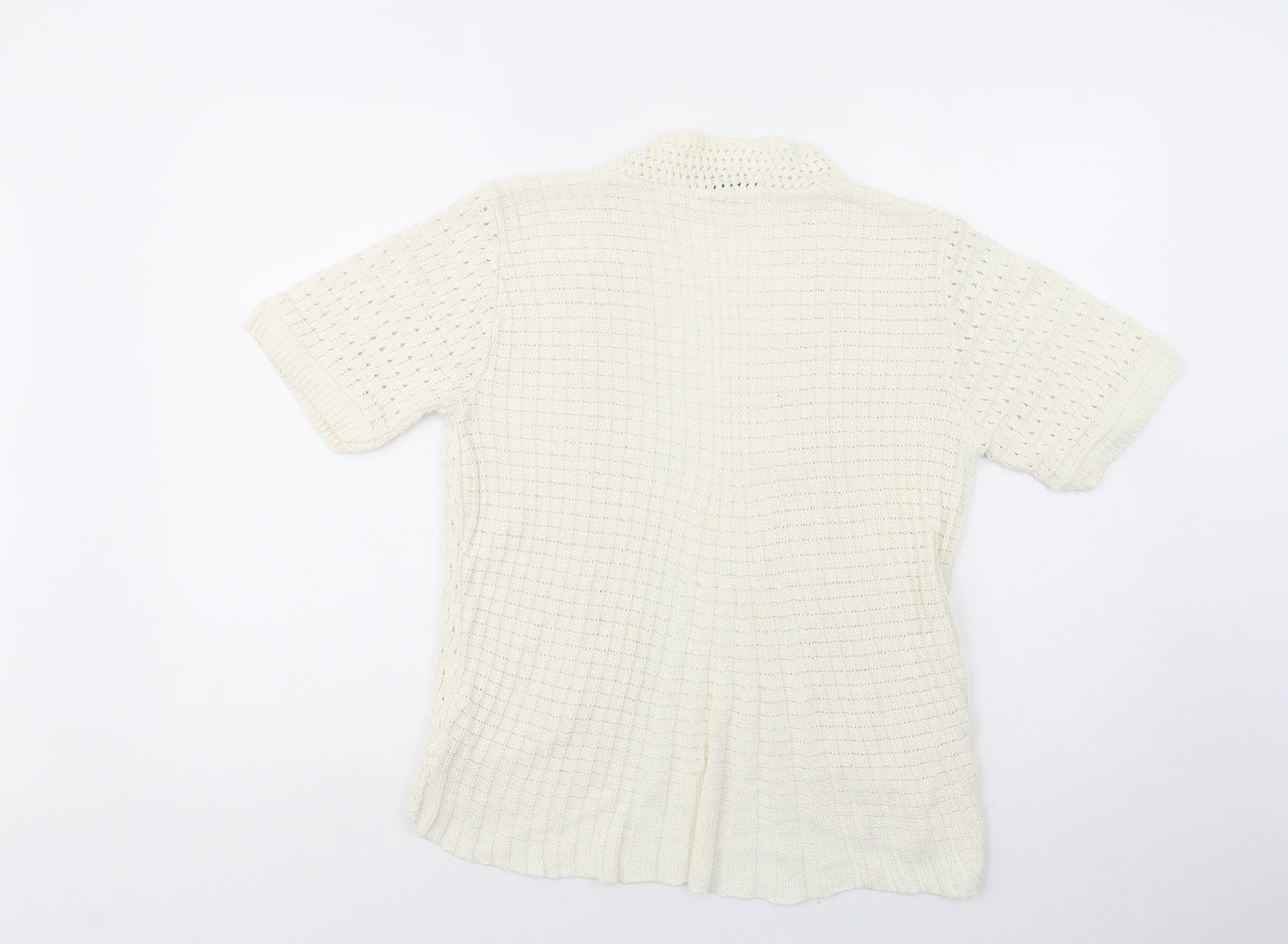 Pure & Natural Womens White V-Neck  Acrylic Cardigan Jumper Size M