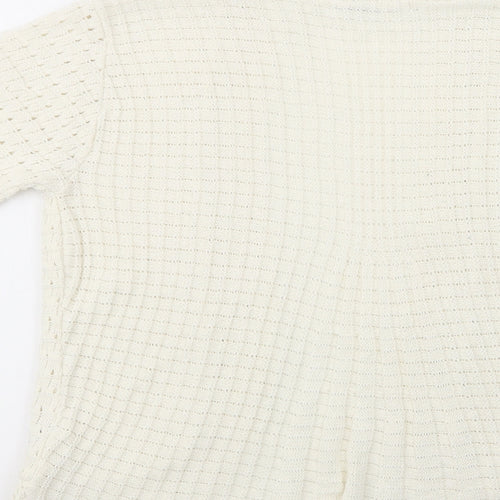 Pure & Natural Womens White V-Neck  Acrylic Cardigan Jumper Size M