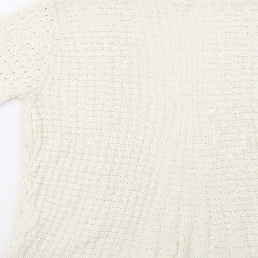 Pure & Natural Womens White V-Neck  Acrylic Cardigan Jumper Size M