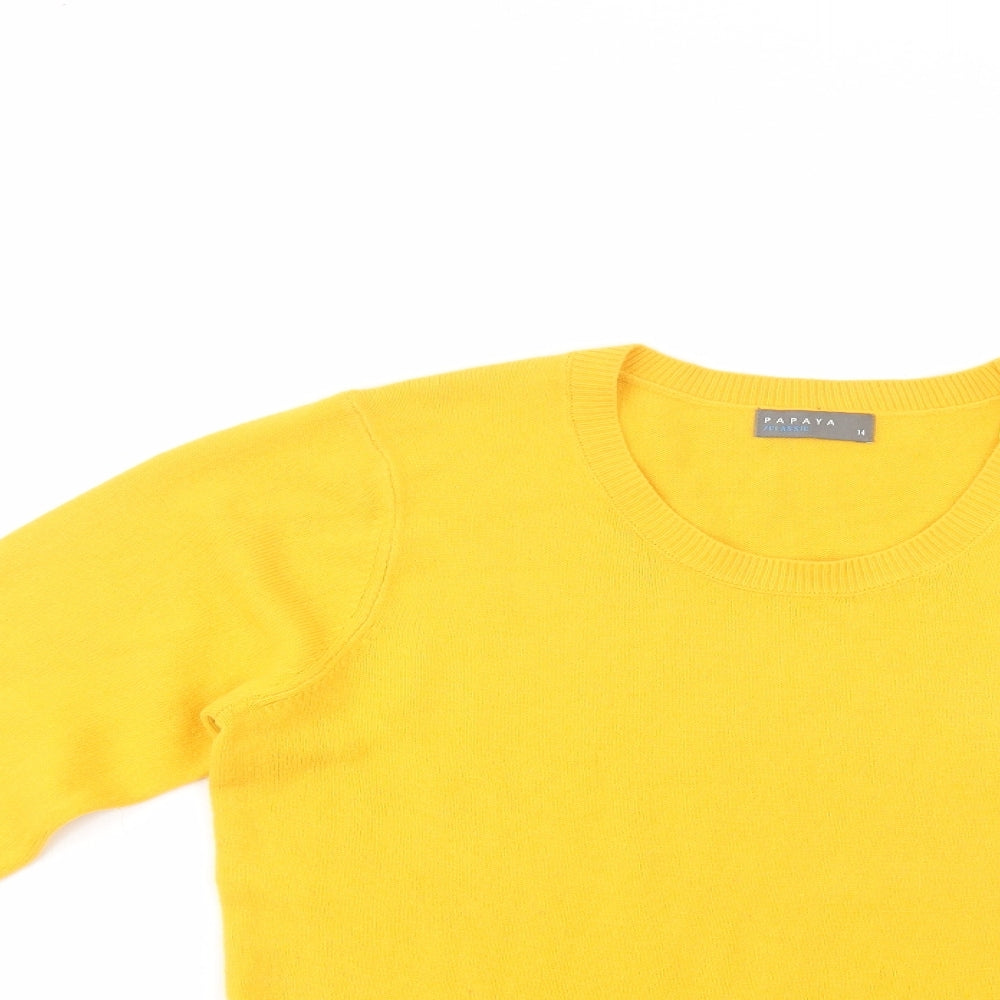 Papaya Womens Yellow Scoop Neck  Acrylic Pullover Jumper Size 14