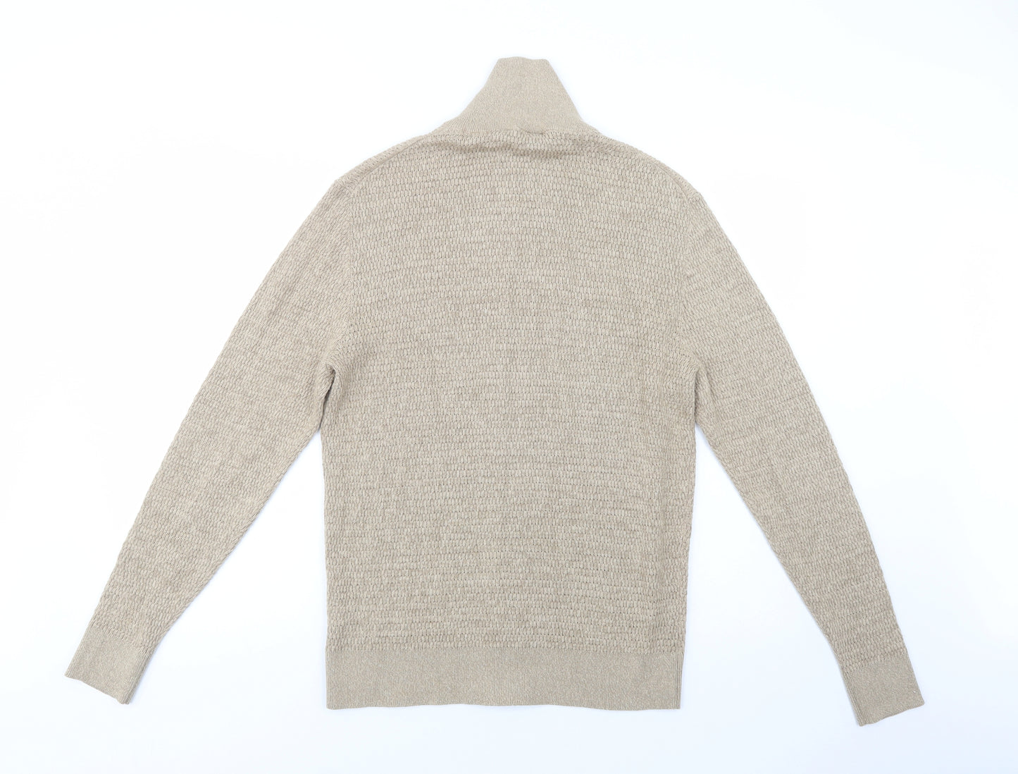 George Mens Beige High Neck  Cotton Full Zip Jumper Size M