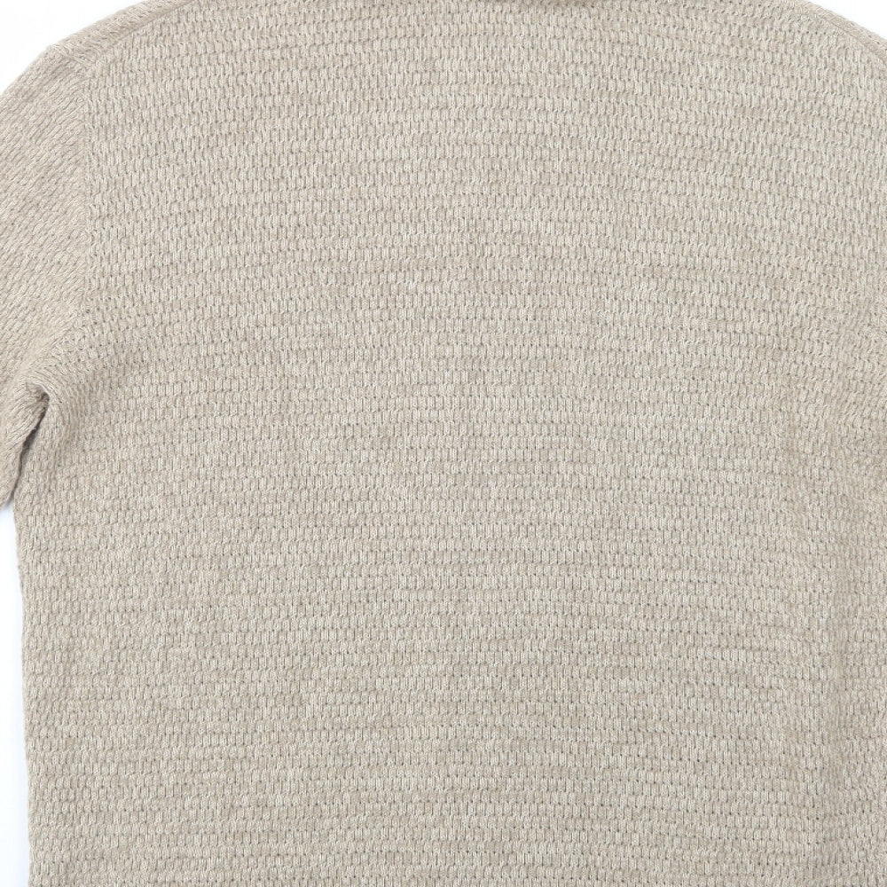 George Mens Beige High Neck  Cotton Full Zip Jumper Size M