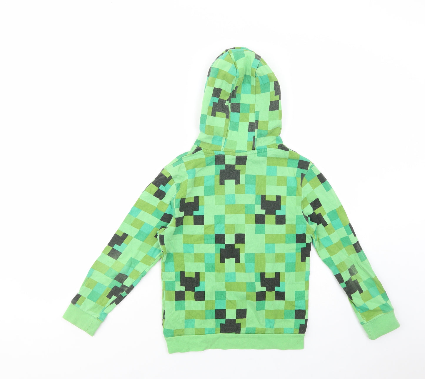 Primark Boys Green Geometric Cotton Pullover Hoodie Size 9-10 Years  Pullover
