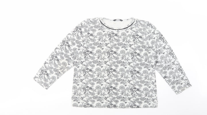 Bonmarché Womens White Floral Polyester Basic Blouse Size M Crew Neck
