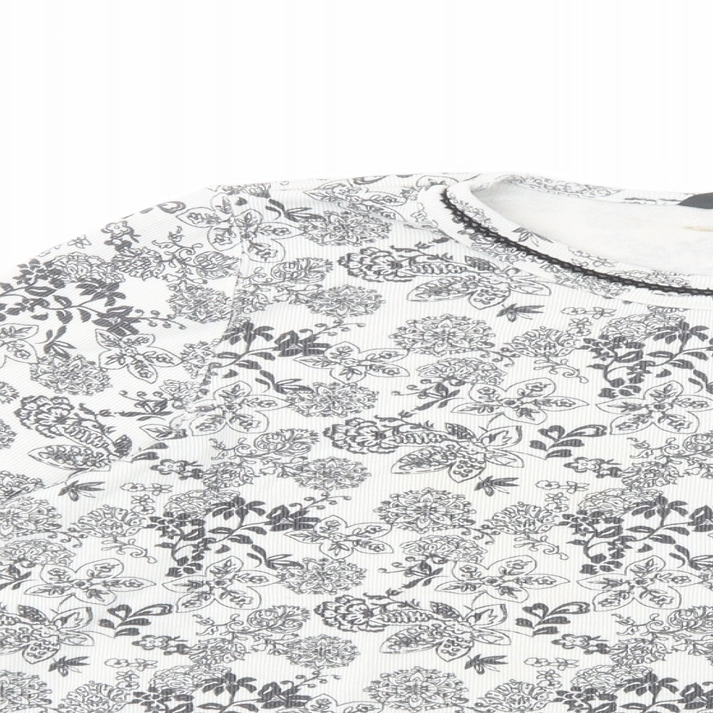 Bonmarché Womens White Floral Polyester Basic Blouse Size M Crew Neck