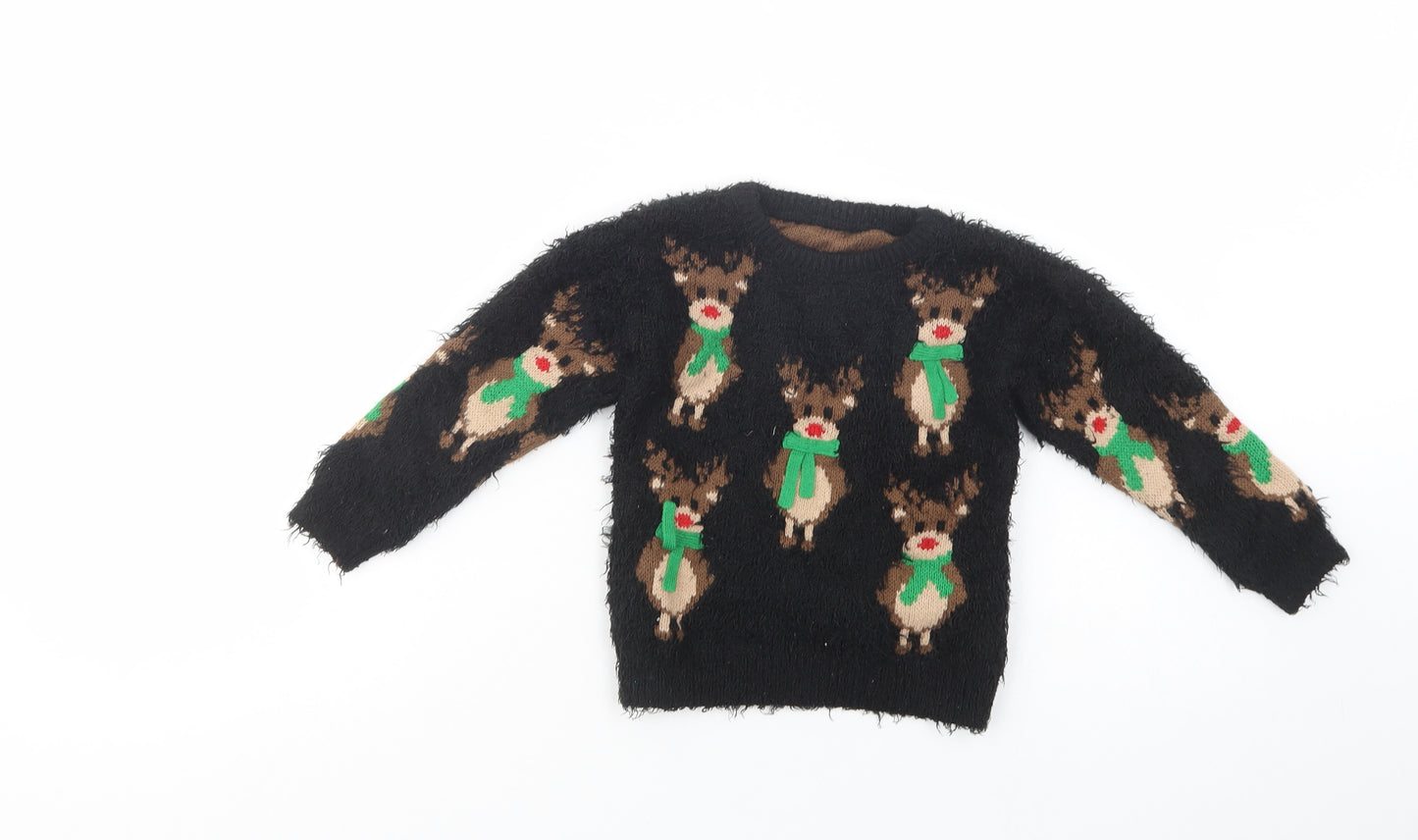 Nutmeg Girls Black Crew Neck Geometric Polyester Pullover Jumper Size 2-3 Years  Pullover - Rudolph Christmas