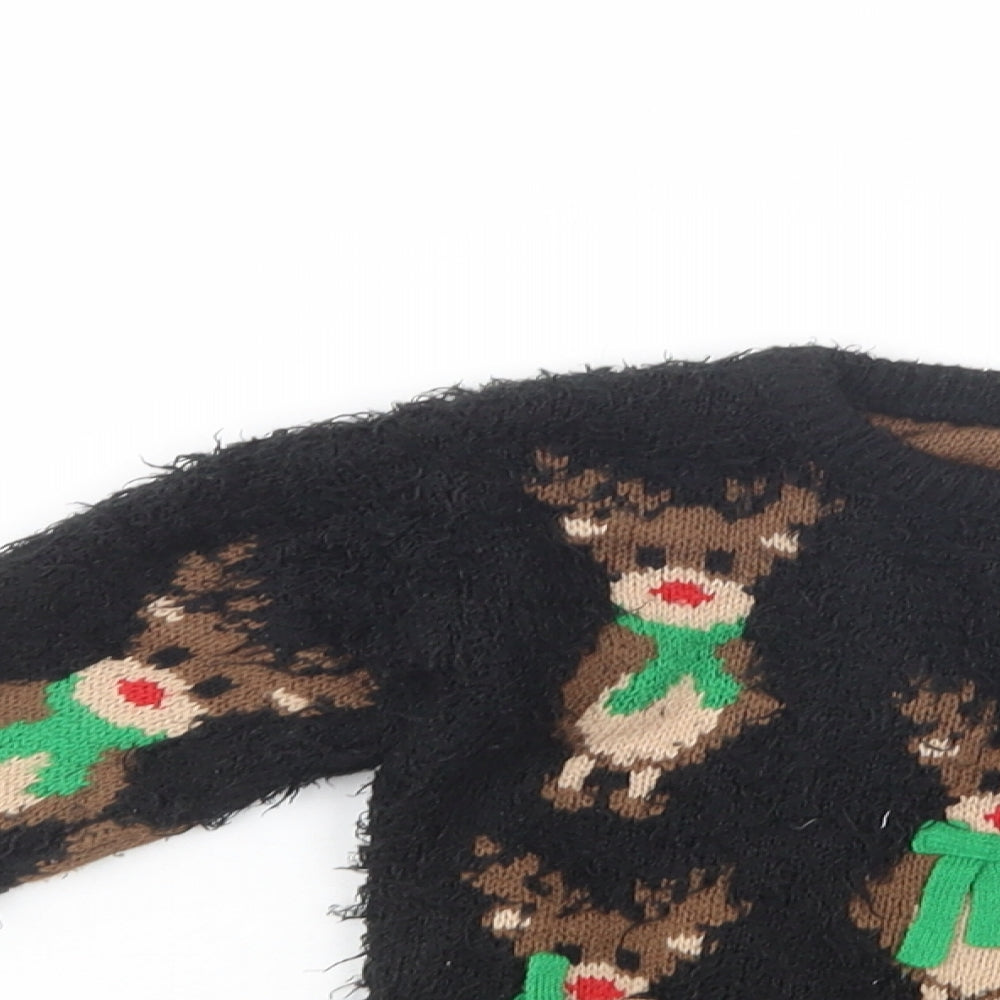 Nutmeg Girls Black Crew Neck Geometric Polyester Pullover Jumper Size 2-3 Years  Pullover - Rudolph Christmas