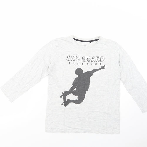 Cool  Boys Grey  Cotton Basic T-Shirt Size 10-11 Years Crew Neck Pullover - Sk8 Board