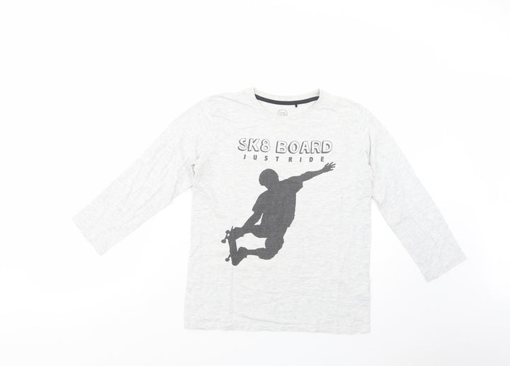 Cool  Boys Grey  Cotton Basic T-Shirt Size 10-11 Years Crew Neck Pullover - Sk8 Board